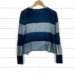 GILDA MIDANI Hand Dyed Blue Stripe Knit Long Sleeve Boxy Trapeze Tee Top Small